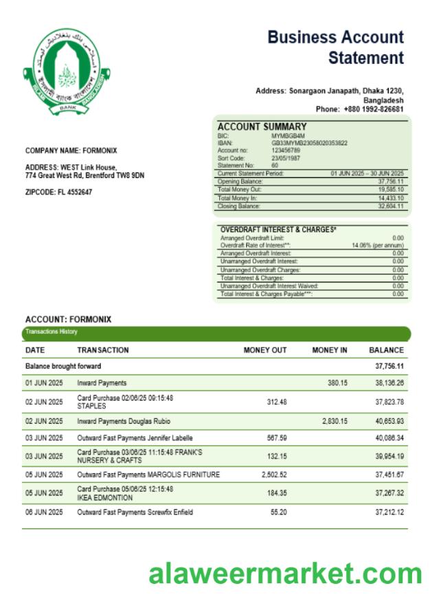 Islami bank business statement Word and PDF template